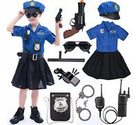 Tacobear Polizia Costume Bambina Polizia Vestito Accessori Camicia Gonna Cappello Cinturone Walkie-Talkie Poliziotto Giocattolo per Bambini Ragazze Halloween Carnevale
