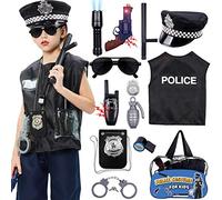 Tacobear Polizia Costume Vestito Accessori Distintivo Manette Gilet Cappello Walkie-Talkie Giocattolo Kit per Bambini Halloween Festa Carnevale