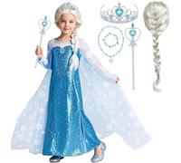 Tacobear Vestito Elsa Bambina Costume Principessa Ragazze con Parrucca di Elsa Corona Bacchetta Magica Principessa Fancy Dress per Compleanno Partito Cosplay Natale Halloween Carnevale (130)