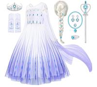 Tacobear Vestito Elsa Frozen Bambina con Elsa Parrucca Guanti Corona Bacchetta Magica Collana Elsa Frozen Costume Principessa Vestito per Bambina Carnevale Costume 2-10 Anni