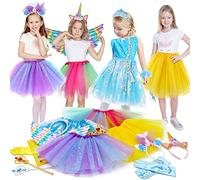 Tacobear Vestito Principessa Bambina Gonna Tulle Abito Tutu con Sirena Unicorno Cerchietto Ali Bacchetta Elsa Treccia Parrucca Costume Carnevale Festa Compleanno Regalo per Bambina Ragazza