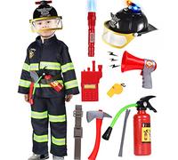 Tacobear Vigile del Fuoco Pompiere Costume per Bambini con Estintore Giocattolo Casco Antincendio Pompiere Giocattoli Gioco di Ruolo per Bambini Carnevale Halloween 3 4 5 6 7 8 9 Anni (XL(140CM))