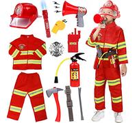 Tacobear Vigile del Fuoco Pompiere Costume per Bambini con Estintore Giocattolo Casco Antincendio Pompiere Giocattoli Gioco di Ruolo per Bambini Carnevale Halloween 3 4 5 6 7 8 9 Anni (XS(100CM))