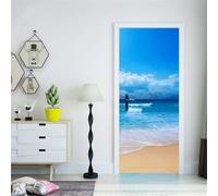 TACOKI Adesivi per Porte Blue Ocean Spiaggia Adesivo Porta Autoadesiva Sticker Murale Carta da Parati Decorazione Parete Soggiorno Camera da Letto Poster Parati 80x210 cm 74z