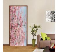 TACOKI Adesivi per Porte Fleurs de Cerisier Stile Giapponese Adesivo Porta Autoadesiva Sticker Murale Carta da Parati Decorazione Parete Soggiorno Camera da Letto Poster Parati 90x210 cm 2391z