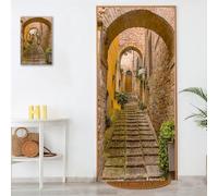 TACOKI Adesivi per Porte Vista Sulla Strada Edificio Retrò Adesivo Porta Autoadesiva Sticker Murale Carta da Parati Decorazione Parete Soggiorno Camera da Letto Poster Parati 80x210 cm 5870z