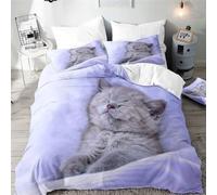 TACOKI Copripiumino Singolo Gatto Carino, Set di Biancheria da Letto Viola in Microfibra Morbido 3 Pezzi Copri Piumino 150x200 con 2 Federe con Cerniera, Copripiumino 3D q4142