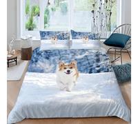 TACOKI Copripiumino Singolo Neve Invernale, Set di Biancheria da Letto Cane Carino in Microfibra Morbido 3 Pezzi Copri Piumino 150x200 con 2 Federe con Cerniera, Copripiumino 3D c2930