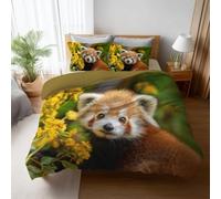 TACOKI Copripiumino Singolo Panda Rosso Reversibile, Set di Biancheria da Letto Animali in Microfibra Morbido 3 Pezzi Copri Piumino 135x200 con Federe con Cerniera, Copripiumino 3D 7267a