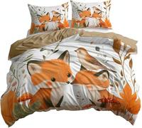 TACOKI Copripiumino Singolo Renard, Set di Biancheria da Letto Autunno in Microfibra Morbido 3 Pezzi Copri Piumino 150x200 con 2 Federe con Cerniera, Copripiumino 3D q92