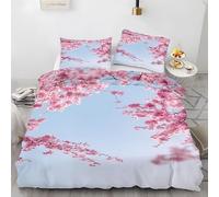 TACOKI Copripiumino Singolo Stile Giapponese, Set di Biancheria da Letto Fiori di Ciliegio Rosa in Microfibra Morbido 3 Pezzi Copri Piumino 135x200 con 2 Federe con Cerniera, Copripiumino 3D e2875