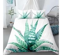 TACOKI Copripiumino una Piazza e Mezza Aloe Vera, Set di Biancheria da Letto Aloe Vera in Microfibra Morbido 3 Pezzi Copri Piumino 200x200 con 2 Federe con Cerniera, Copripiumino 3D q4983