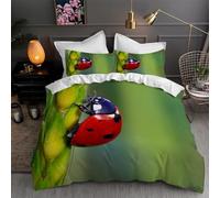 TACOKI Copripiumino una Piazza e Mezza Coccinella, Set di Biancheria da Letto Verde in Microfibra Morbido 3 Pezzi Copri Piumino 200x200 con 2 Federe con Cerniera, Copripiumino 3D q4797