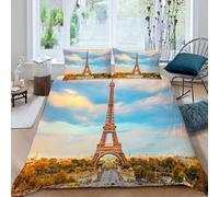 TACOKI Copripiumino una Piazza e Mezza Francia, Set di Biancheria da Letto Parigi in Microfibra Morbido 3 Pezzi Copri Piumino 200x200 con 2 Federe con Cerniera, Copripiumino 3D q4581