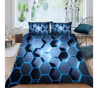 TACOKI Copripiumino una Piazza e Mezza Geometria, Set di Biancheria da Letto Favo in Microfibra Morbido 3 Pezzi Copri Piumino 200x200 con 2 Federe con Cerniera, Copripiumino 3D q4041