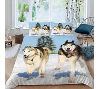 TACOKI Copripiumino una Piazza e Mezza Husky, Set di Biancheria da Letto Cane in Microfibra Morbido 3 Pezzi Copri Piumino 200x200 con 2 Federe con Cerniera, Copripiumino 3D q3357