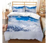 TACOKI Copripiumino una Piazza e Mezza Montagna Innevata, Set di Biancheria da Letto Inverno in Microfibra Morbido 3 Pezzi Copri Piumino 200x200 con 2 Federe con Cerniera, Copripiumino 3D q3999