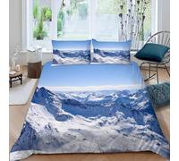 TACOKI Copripiumino una Piazza e Mezza Montagne Innevate, Set di Biancheria da Letto Paesaggio Innevato in Microfibra Morbido 3 Pezzi Copri Piumino 200x200 con 2 Federe con Cerniera q4401