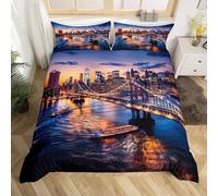 TACOKI Copripiumino una Piazza e Mezza New York, Set di Biancheria da Letto Paesaggio Al Tramonto in Microfibra Morbido 3 Pezzi Copri Piumino 200x200 con 2 Federe con Cerniera, Copripiumino 3D 4209z