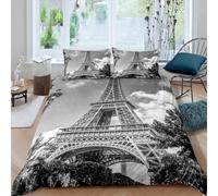 TACOKI Copripiumino una Piazza e Mezza Parigi, Set di Biancheria da Letto Torre Eiffel in Microfibra Morbido 3 Pezzi Copri Piumino 200x200 con 2 Federe con Cerniera, Copripiumino 3D q4461