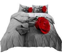 TACOKI Copripiumino una Piazza e Mezza Tavole di Legno, Set di Biancheria da Letto Rose Rosse in Microfibra Morbido 3 Pezzi Copri Piumino 200x200 con 2 Federe con Cerniera, Copripiumino 3D e2325