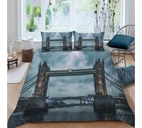 TACOKI Copripiumino una Piazza e Mezza Tower Bridge, Set di Biancheria da Letto Londra in Microfibra Morbido 3 Pezzi Copri Piumino 200x200 con 2 Federe con Cerniera, Copripiumino 3D q4557