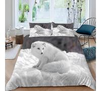 TACOKI Copripiumino una Piazza e Mezza Volpe Artica, Set di Biancheria da Letto Inverno in Microfibra Morbido 3 Pezzi Copri Piumino 200x200 con 2 Federe con Cerniera, Copripiumino 3D q4509