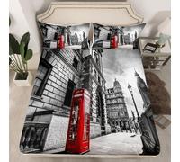 TACOKI Lenzuola Letto Singolo Londra, Inghilterra, 3D Londra Lenzuolo con Angoli, Coprimaterasso 90x190x30 Microfibra Morbido e 2 Federe per Letti Singoli c911