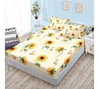 TACOKI Lenzuola Matrimoniale Girasole, 3D Girasole Lenzuolo con Angoli, Coprimaterasso 160x200x30 Microfibra Morbido e 2 Federe per Singoli o Matrimoniali c9063