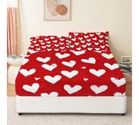TACOKI Lenzuolo Matrimoniale con Angoli Amore, 3D Rosso Lenzuola Letto, Coprimaterasso 150x200x30 Microfibra Morbido e 2 Federe per Letti Singoli o Matrimoniali 3434v