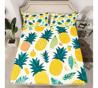 TACOKI Lenzuolo Matrimoniale con Angoli Ananas, 3D Ananas Lenzuola Letto, Coprimaterasso 150x200x30 Microfibra Morbido e 2 Federe per Letti Singoli o Matrimoniali 5695v