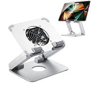 TACOMEGE Alluminio Tablet Stand per iPad, con Fan Tablet Supporti per Samsung Microsoft Surface, Tablet Staffa per Kindle Fire Nintendo Smartphone