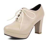 Tacones con Plataforma para Mujer, Oxford con Cordones y Punta Afilada, Tacón Grueso, Diseño Sólido Moderno para Trabajo, Citas y Eventos,Cachi,43 EU