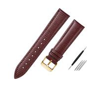 Taconey Cinturino per orologio in vera pelle stampa lucertola da 15/20/21 mm, semplice e versatile, perfetto sia per un abbigliamento formale che casual.,Fibbia in oro marrone,20 millimetri