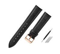 Taconey Cinturino per orologio in vera pelle stampa lucertola da 15/20/21 mm, semplice e versatile, perfetto sia per un abbigliamento formale che casual.,Fibbia a forma di rosa nera,20 millimetri