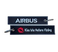 Tacro Airbus - Portachiavi ricamato "Kiss Me Before Flying", colore: nero, 14,5 cm, motivo: aviazione, blu, M