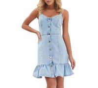 TACSTRUN Abito in Denim per Le Donne Sexy Senza Maniche Slim Fit Strappy Pulsanti Ruches Pacchetto Hip Corto Jean Abiti,Light Blue,M