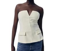 TACSTRUN Donne off-Spalla Figura-lusinghiero Senza Maniche Slim Fit Top Senza Spalline Ufficio Workwear Canotte,Bianca,M