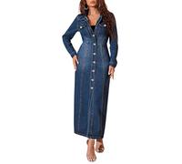 TACSTRUN Donne Vintage Moda Lungo Jean Giacca Sciolto Fit Risvolto Pulsanti Denim Trench Coat Abito,Blu,S