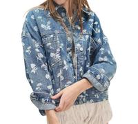 TACSTRUN Giacca di Jeans Floreale da Donna Jean Giacca Vintage con Bottoni Oversize Morbida e alla Moda,Blu,L