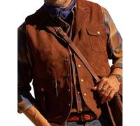 TACSTRUN Gilet in Pelle Western Vintage da Uomo Giacca Senza Maniche da Esterno con Tasche,Marrone,3XL