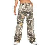 TACSTRUN I Jeans Cargo mimetici Larghi a Vita Alta da Donna funzionano con Pantaloni Casual in Denim a Gamba Dritta,Marrone,L