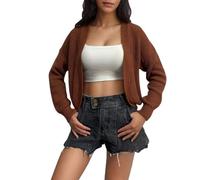 TACSTRUN Leggero Tinta Unita Morbida Cardigan Maglia Casual Manica Lunga Maglia Corta Aperto Davanti Maglione,Marrone,M