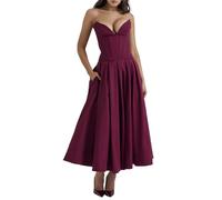 TACSTRUN Sexy Senza Maniche Bodycon Corsetto Maxi Abito Tubo Top Ruched Flowy Elegante Sera Party Abiti Lunghi,Rosso,S