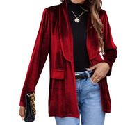 TACSTRUN Velluto Blazer Giacca Casual Manica Lunga Lapel Collar Blazer Affari Lungo Cardigan Plus Size Capispalla,Rosso,M