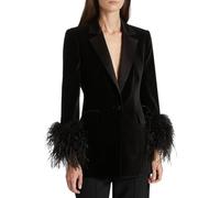 TACSTRUN Velluto Blazer Leggero Manica Lunga con tacche Risvolto Montato Davanti Aperto Casual Raso Abiti da Donna con Tasche,Nero,L