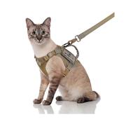 Tactical Cat Harness and Leash, Escape Proof Large Cat Walking Vest,Adjustable Soft Mesh Pet Vest Harness with Control Handle, Molle Patches Khaki K