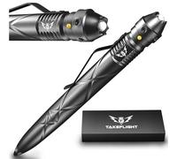 Tactical Pen Self Defense Arma con Torcia LED - Survival Multitool + Interruttore di Vetro per Polizia, Militare, SWAT, edc | Smooth Writing Nero Cartuccia a Sfera, in Confezione Regalo