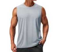 TACVASEN Canotta Top UPF 50+ UV Protezione Solare Camicie Muscolare Senza Maniche Braccio Camicia Collo Rotondo Camicia Sportiva, Grigio Chiaro, M