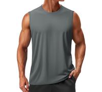 TACVASEN Canotta Top UPF 50+ UV Protezione Solare Camicie Muscolare Senza Maniche Braccio Camicia Collo Rotondo Camicia Sportiva, Grigio Scuro, M